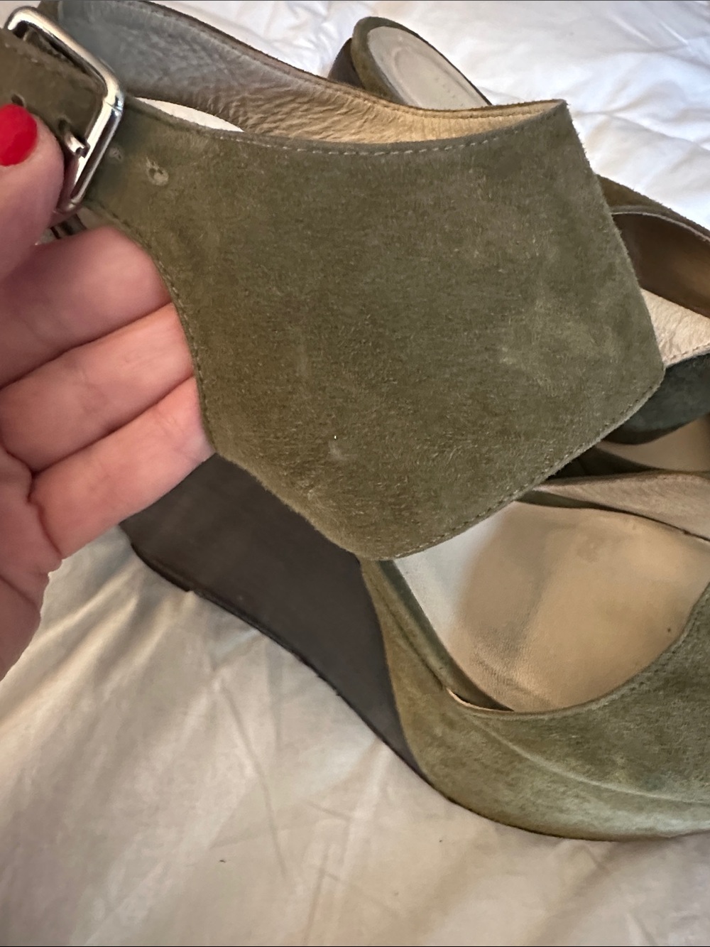 Loeffler Randall suede leather/wood platform wedge - Picture 4 of 6